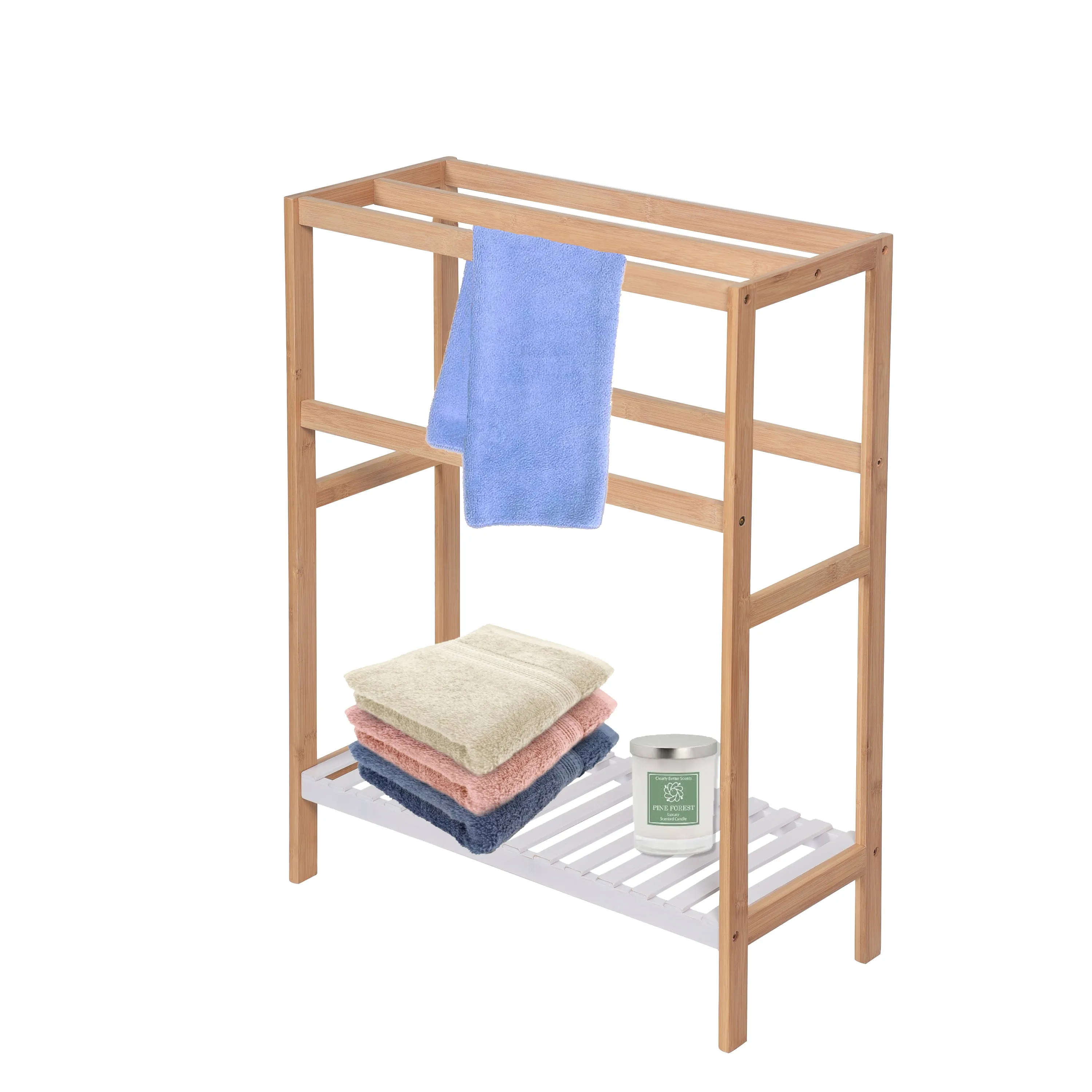 Kassi Bamboo Free Standing Towel Rack W/Bottom Shelf
