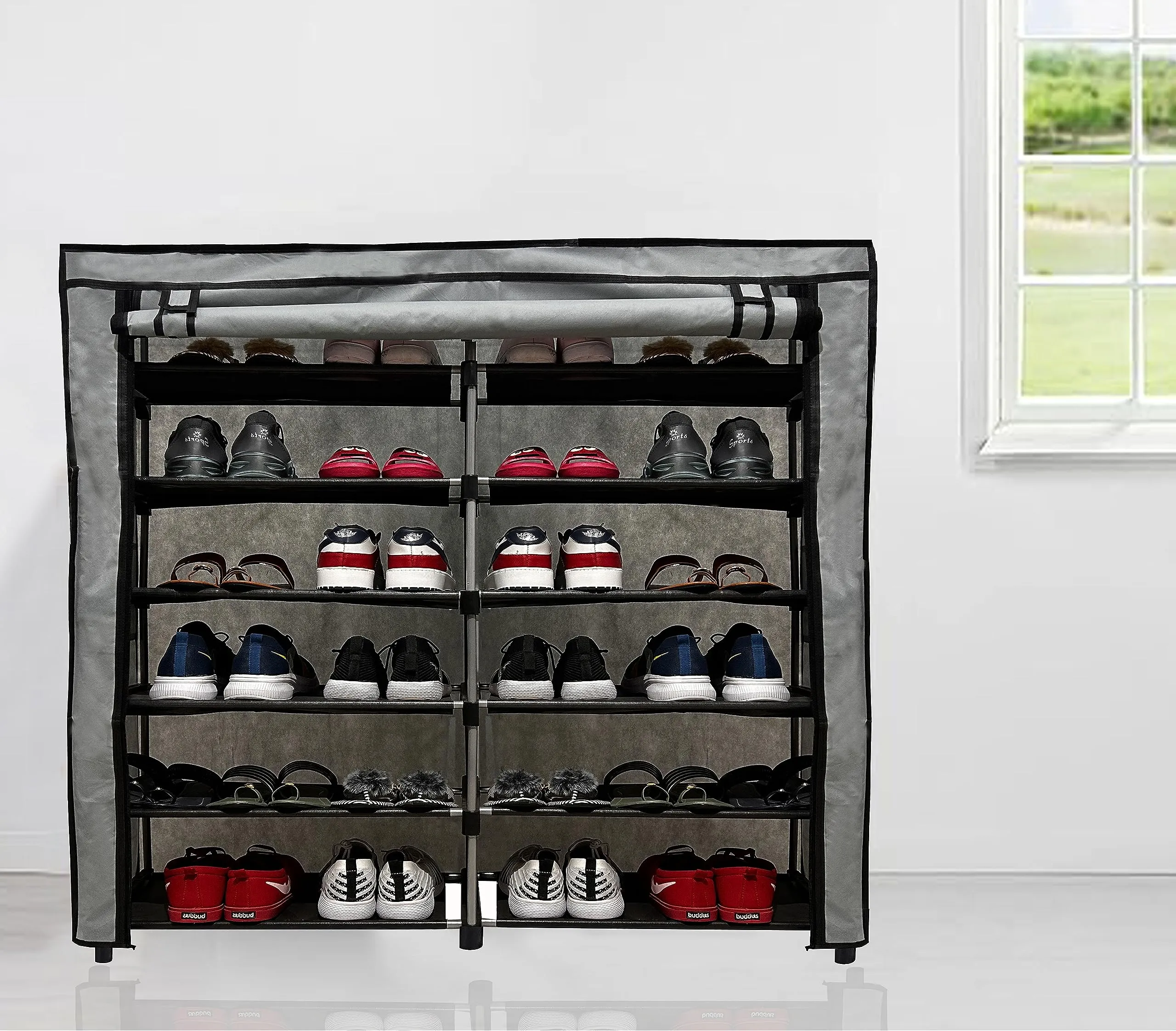 KONLINE® Multipurpose Collapsible 12 layer Metal Shoe Stand, Shoe Rack/Organiser for Home & Office (Grey, Metal)