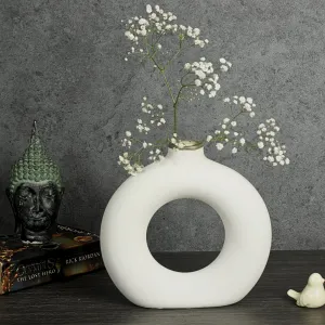 KREATIVE ART’S® White Donut Ceramic Vase, Flower Vase, Pampas Grass Vase, Round Shaped Vase, Home Decor Item for Gifting, (Off White- 8")