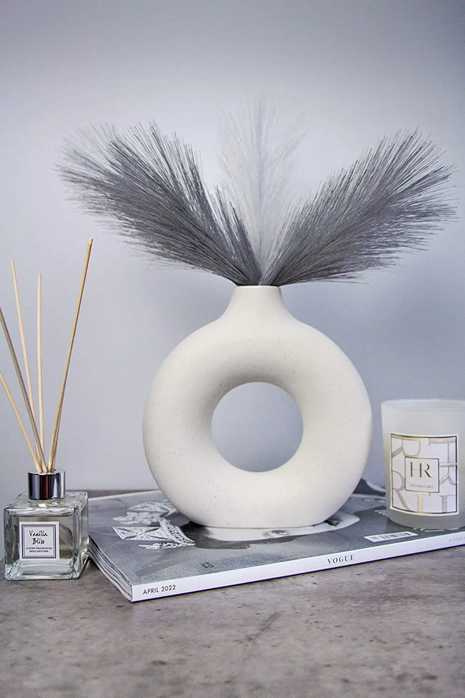 KREATIVE ART’S® White Donut Ceramic Vase, Flower Vase, Pampas Grass Vase, Round Shaped Vase, Home Decor Item for Gifting, (Off White- 8")