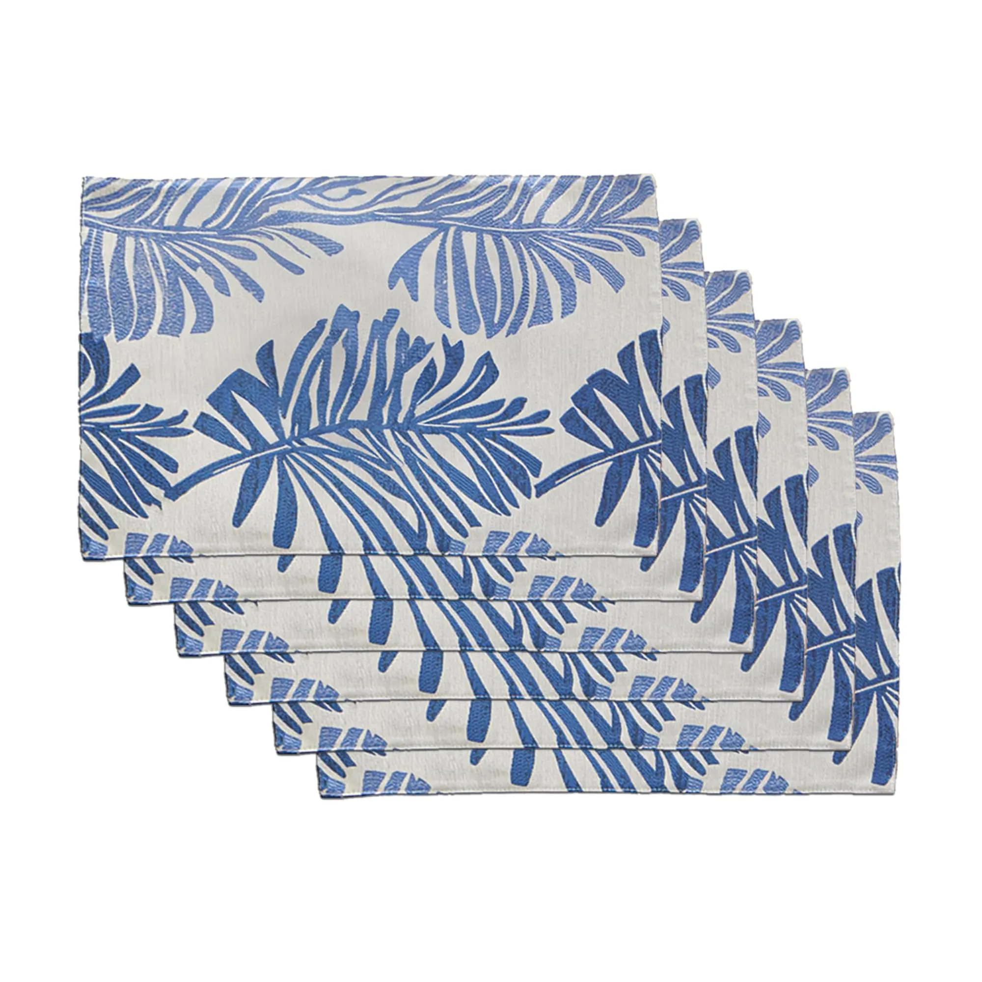 Kuber Industries 12 Pcs Dining Table Mats | Jacquard Cloth Placemats for Food Plates & Hot Pots for Home | Leaf Design -White & Blue