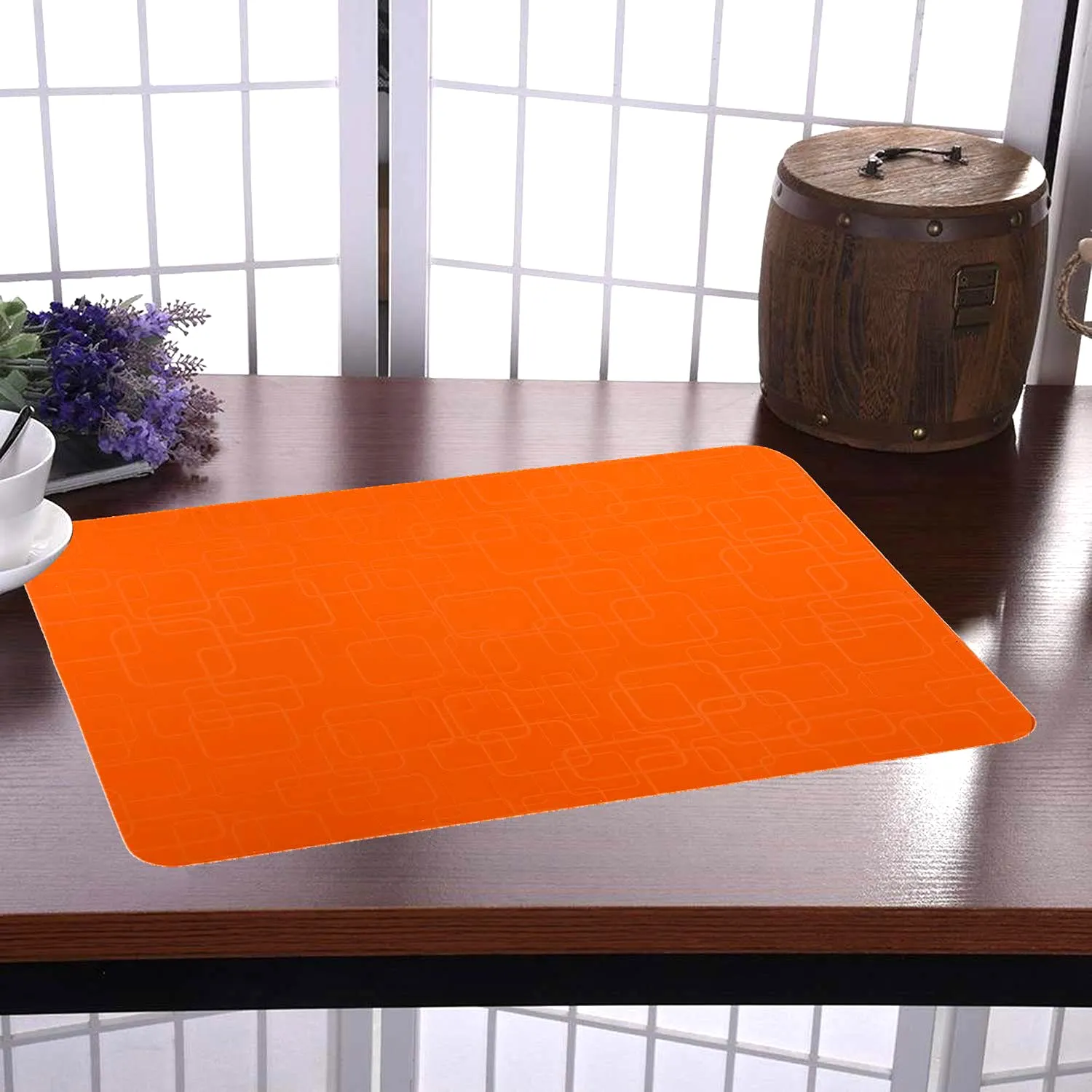 Kuber Industries Placemats Table Mats Easy to Clean PVC Place Mats for Dining, Set of 6 (Orange), Standard (HS39KUBMART021963, Polyvinyl Chloride)