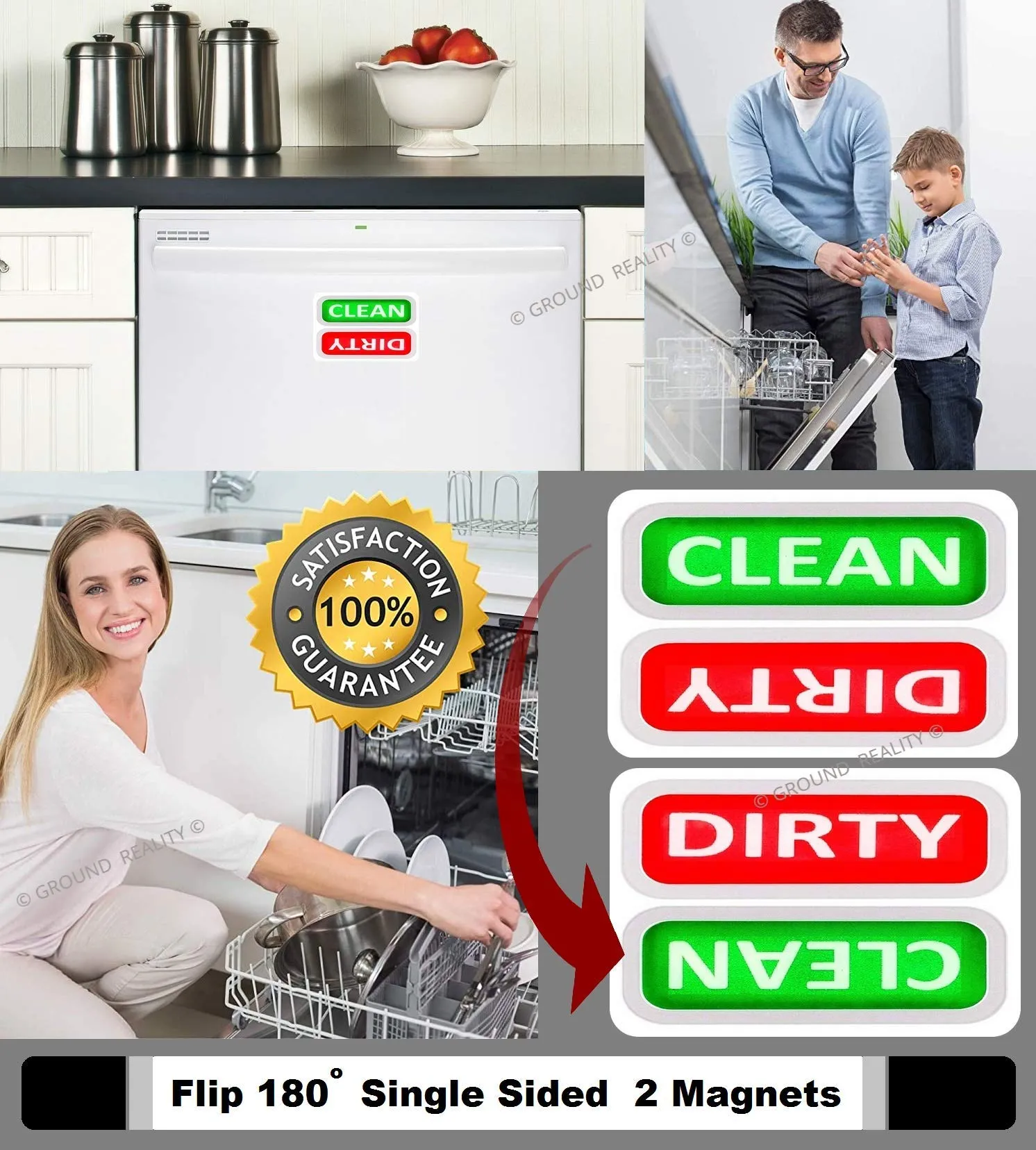 LOFTWARE Washing Machine and Dishwasher Magnet with Clean and Dirty Signage Colored Indicator; Bold Text Easy to Read; A Great Water Saver; Compact Size 3.5 x 2 inch Ideal Kitchen Gift - Pack of 2