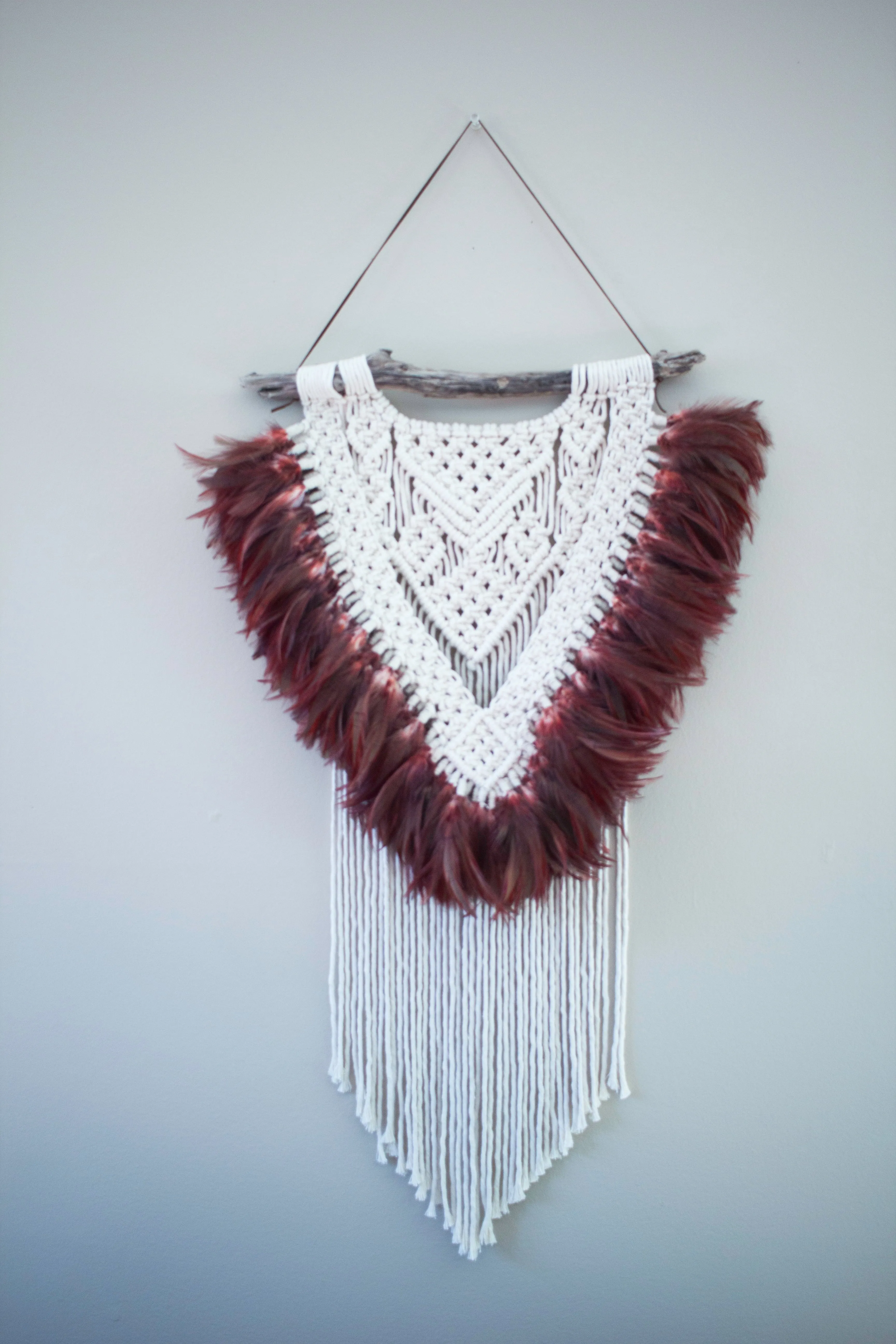 Medium Macrame Wall Hanging 100% Cotton Rope and Feathers