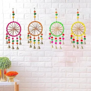 Multicolor Decorative Wall Hangings with Bells - 6 Pcs Diwali Decoration Items for Home Decor, Navratri Decoration Items for Home, Hanging Decorative Items, Latkan for Home Decoration