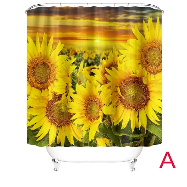 New Fashion Flower Printed Bathroom Set Shower Curtain Non-Slip Pedestal Rug   Lid Toilet Cover   Bath Mat