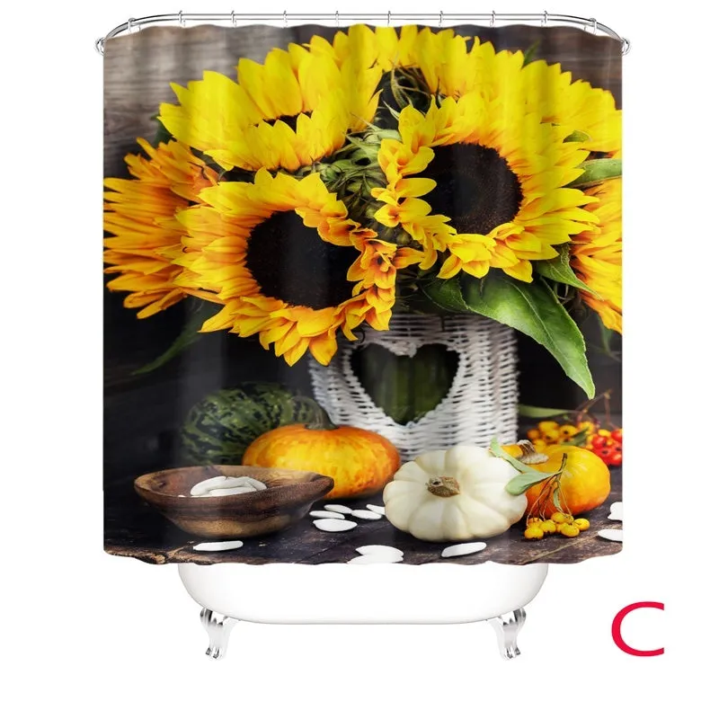 New Fashion Flower Printed Bathroom Set Shower Curtain Non-Slip Pedestal Rug   Lid Toilet Cover   Bath Mat