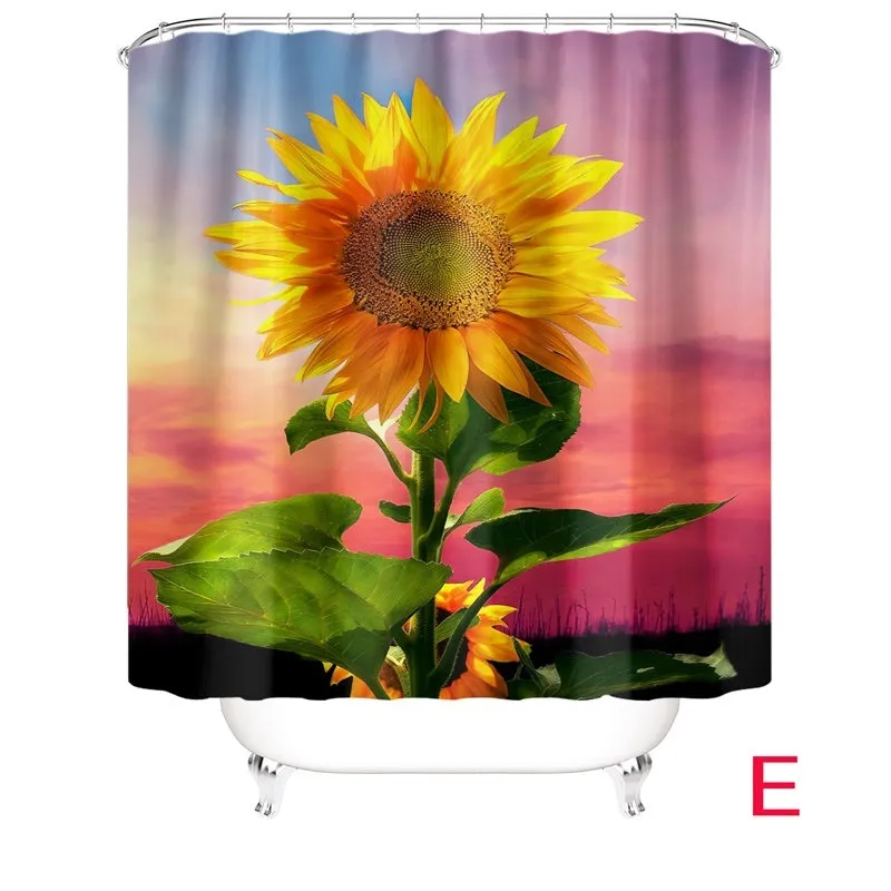 New Fashion Flower Printed Bathroom Set Shower Curtain Non-Slip Pedestal Rug   Lid Toilet Cover   Bath Mat