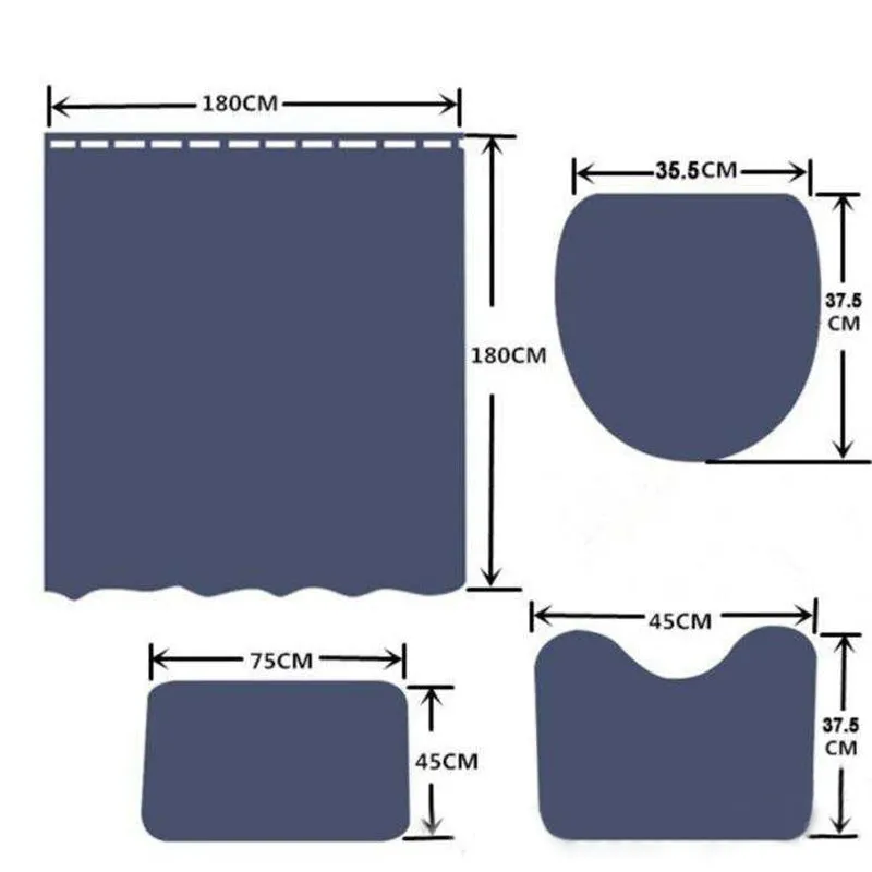 New Fashion Flower Printed Bathroom Set Shower Curtain Non-Slip Pedestal Rug   Lid Toilet Cover   Bath Mat