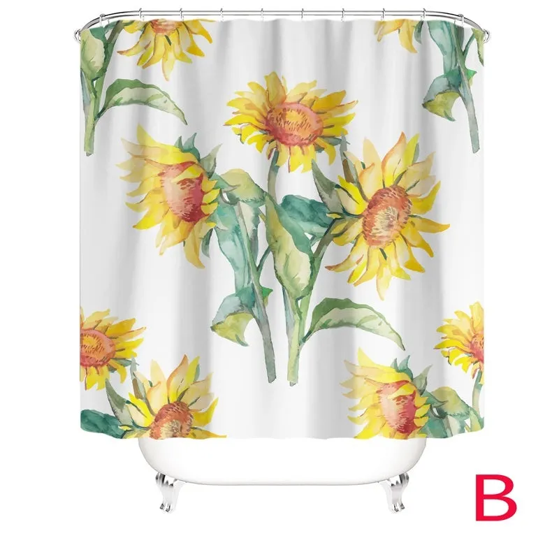 New Fashion Flower Printed Bathroom Set Shower Curtain Non-Slip Pedestal Rug   Lid Toilet Cover   Bath Mat