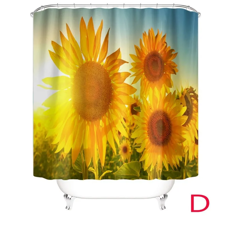 New Fashion Flower Printed Bathroom Set Shower Curtain Non-Slip Pedestal Rug   Lid Toilet Cover   Bath Mat