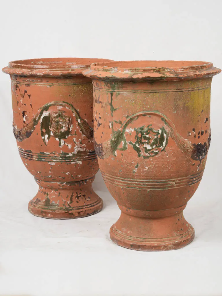 Pair of antique Boisset Anduze urns 27½"
