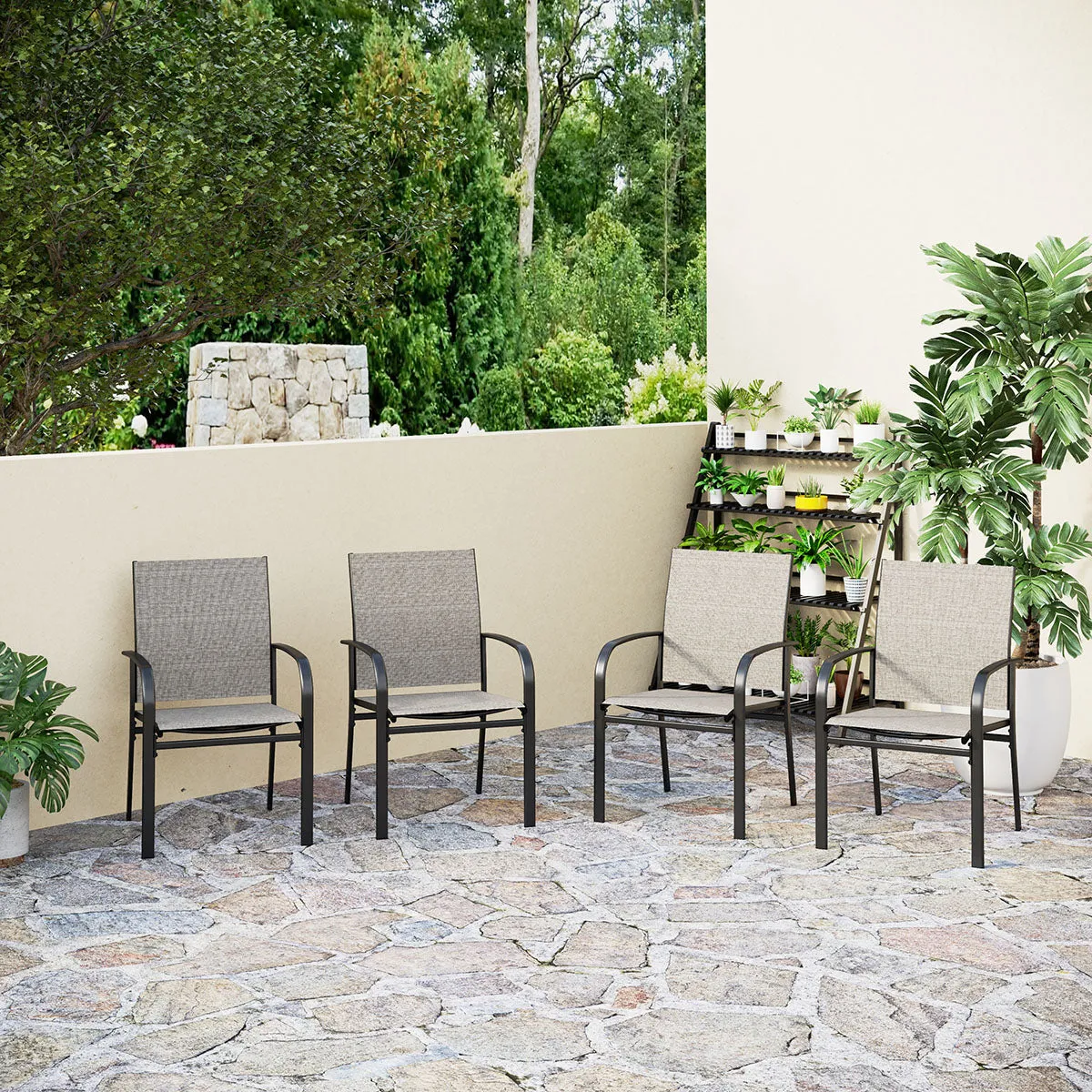 PHI VILLA Patio Textilene Fixed Dining Chairs