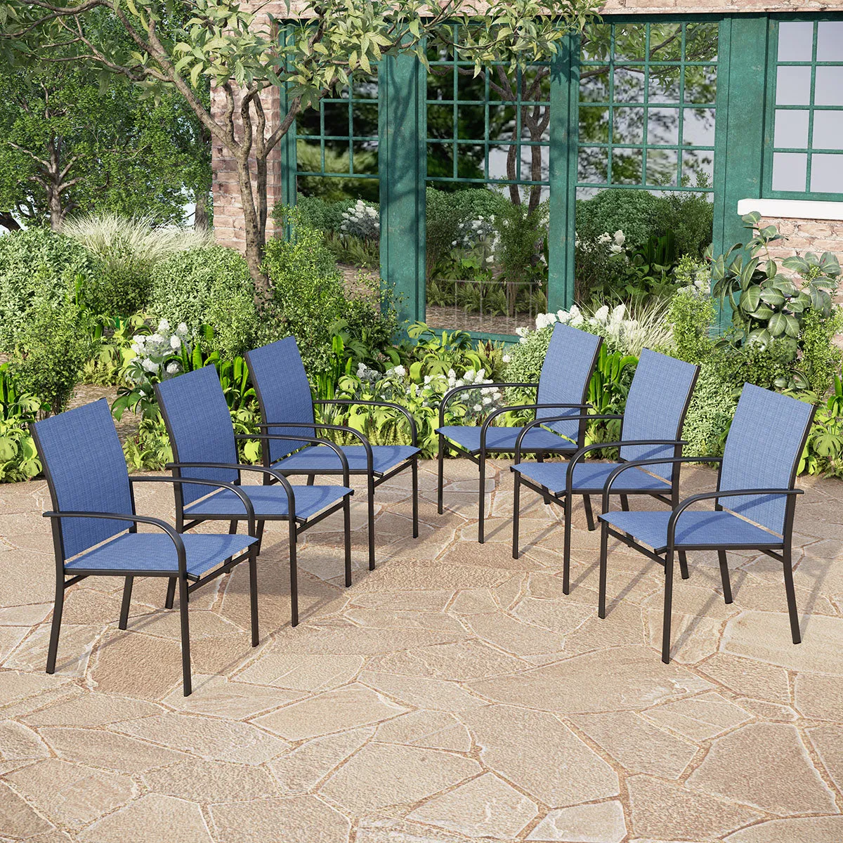 PHI VILLA Patio Textilene Fixed Dining Chairs