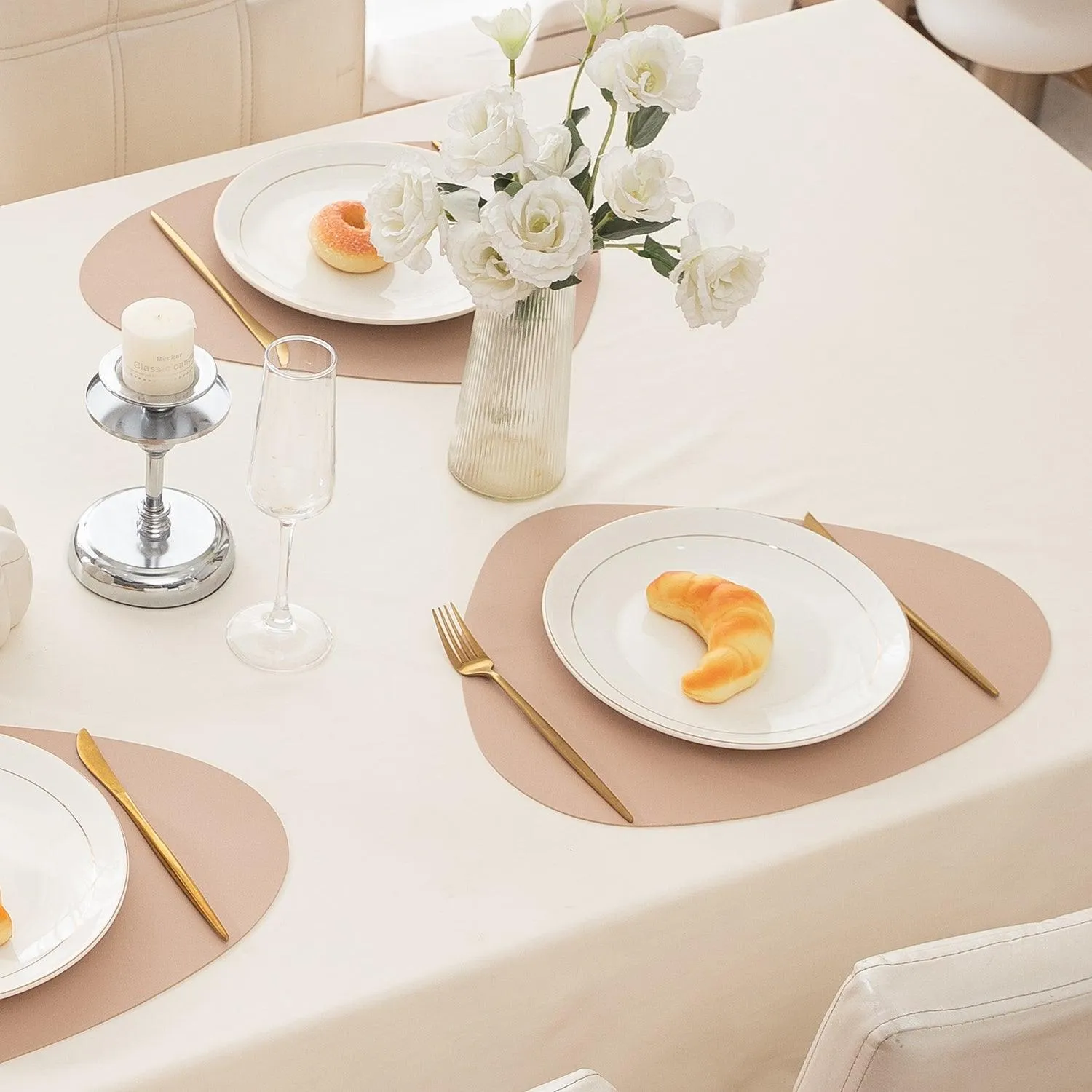 Premium Faux Leather Dining Table Mats, Sand
