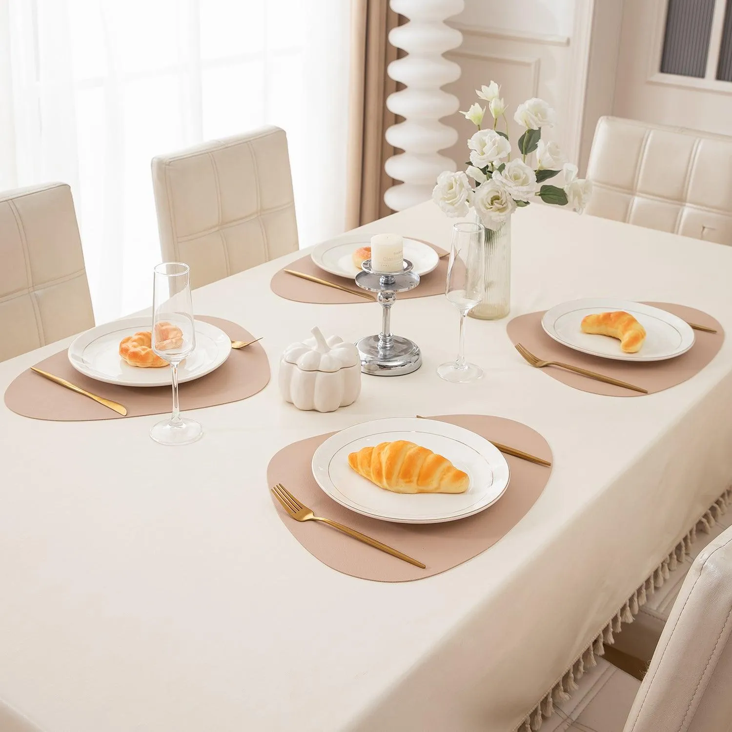 Premium Faux Leather Dining Table Mats, Sand