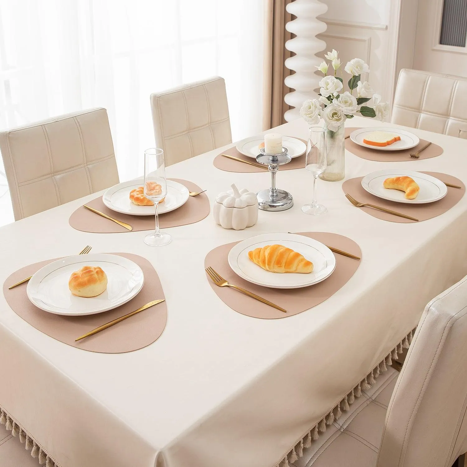 Premium Faux Leather Dining Table Mats, Sand