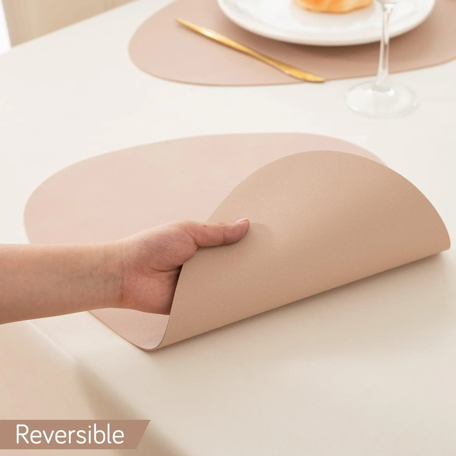 Premium Faux Leather Dining Table Mats, Sand