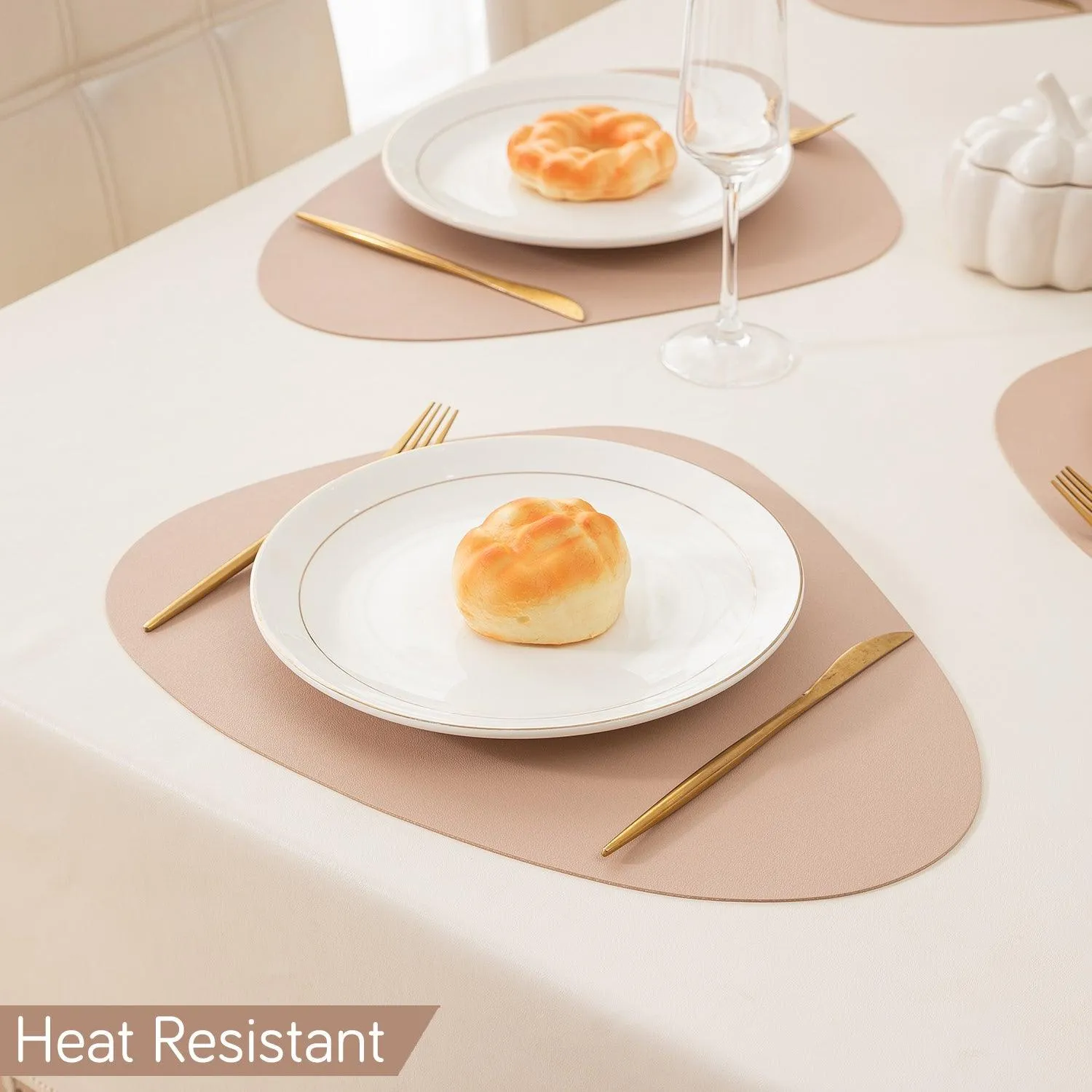 Premium Faux Leather Dining Table Mats, Sand
