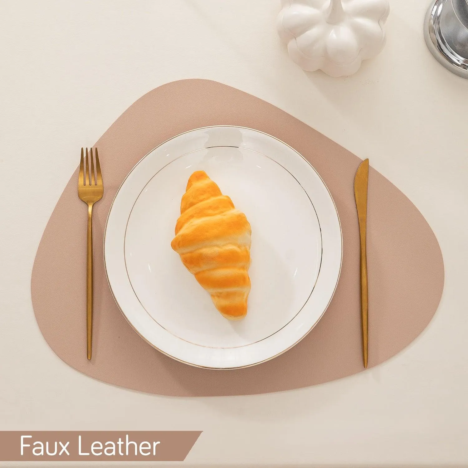 Premium Faux Leather Dining Table Mats, Sand