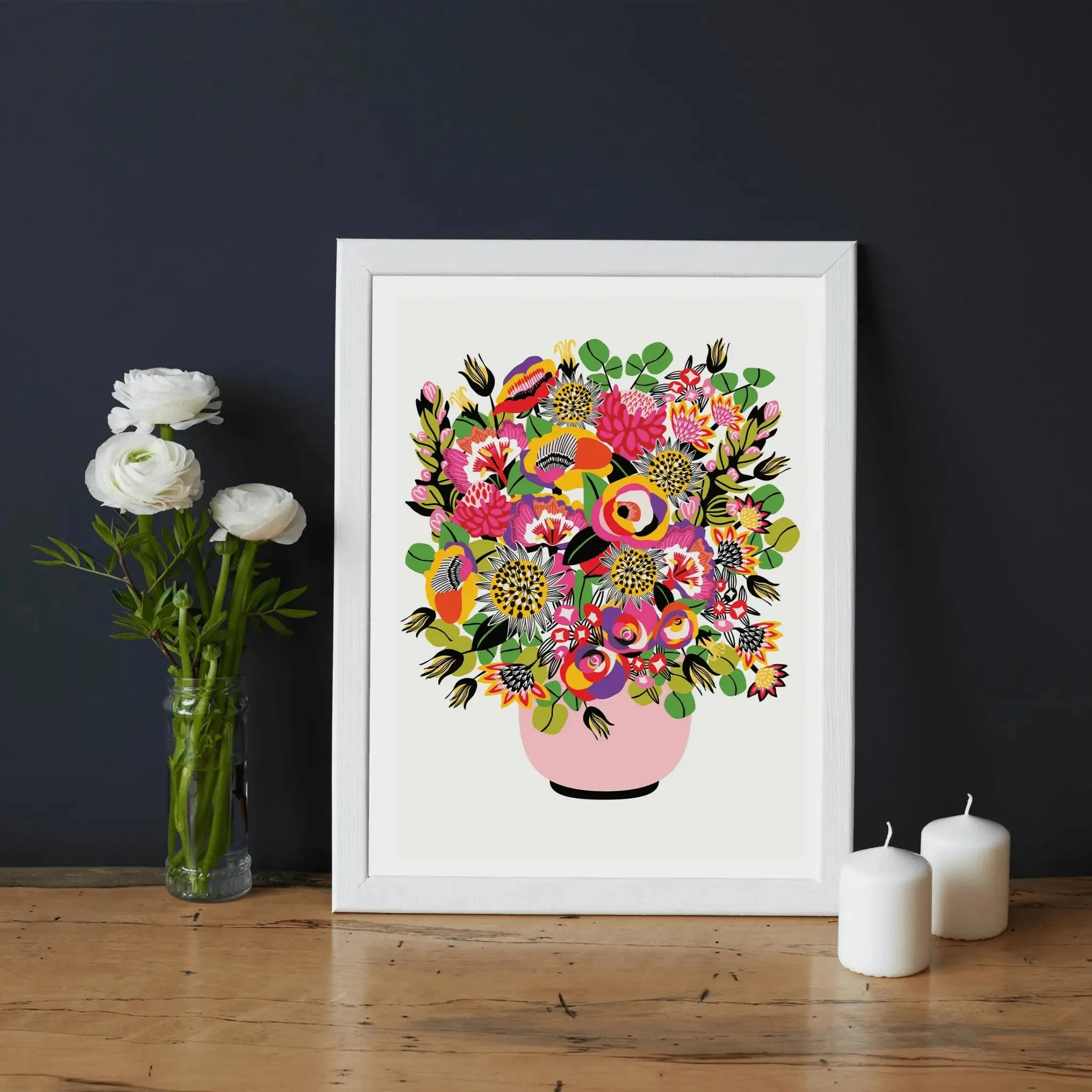 Roses and Lilies Modern Wall Art Print