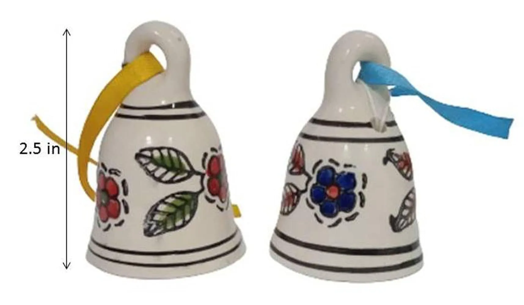 Shopping Shots Set of 3 Ceramic Bells (Small, Height 2.5 inch) Hand Painted for mandir aarti pujan, Wall hangings, Wind chymes, Entry Gates, Home Decor