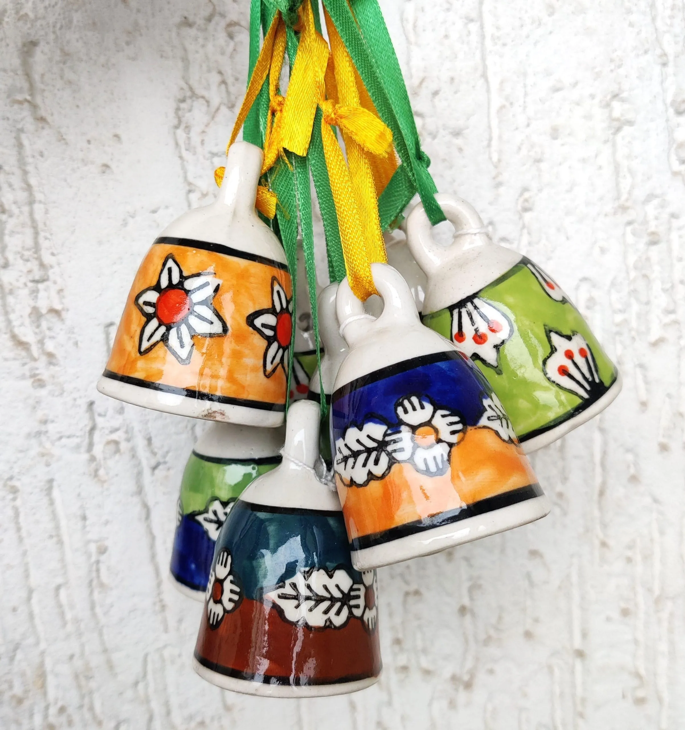 Shopping Shots Set of 3 Ceramic Bells (Small, Height 2.5 inch) Hand Painted for mandir aarti pujan, Wall hangings, Wind chymes, Entry Gates, Home Decor