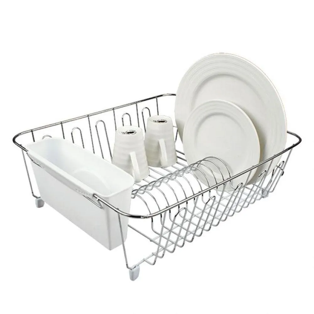 Small Chrome Plated Dish Rack White