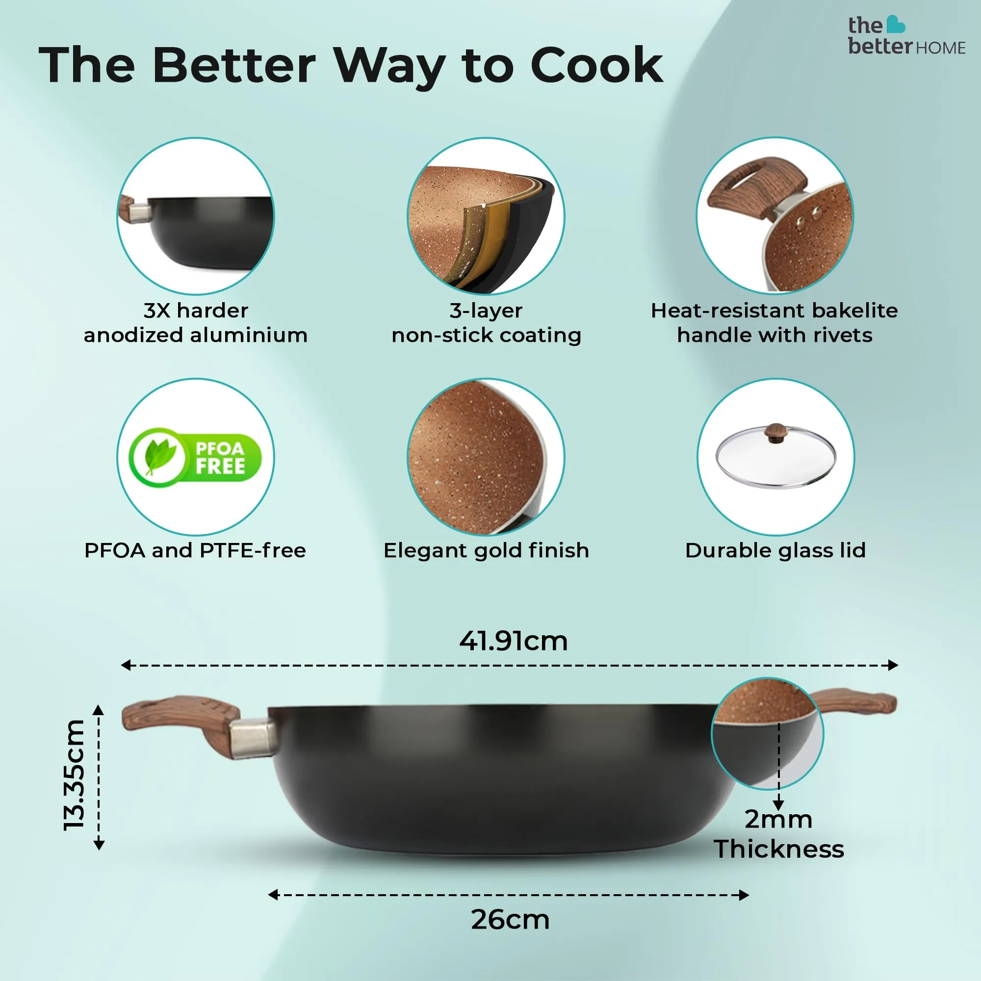 The Better Home Non Stick Handi with Lid (3L) | Big Biryani Handi| Gas Stove Cookware | Durable, Non-Toxic | Easy Grip Handle | Heat Surround Cooking | Handi Pot for Cooking