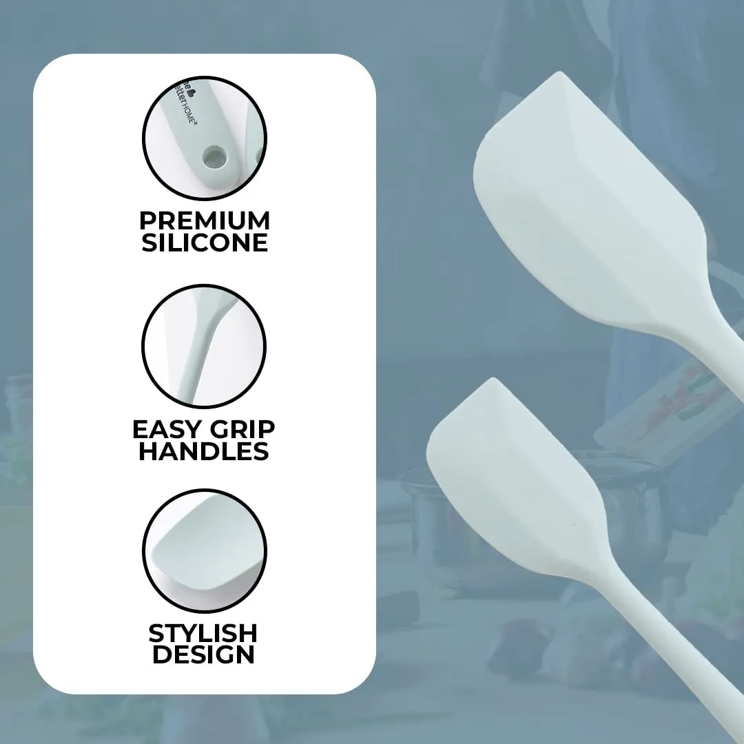 The Better Home Silicon Spatula Set for Non Stick Pans | Heat Resistant, Durable, Flexible Cookware Set | BPA Free & Odourless Non Stick Utensil Set for Cooking | Light Green (with Kadai)