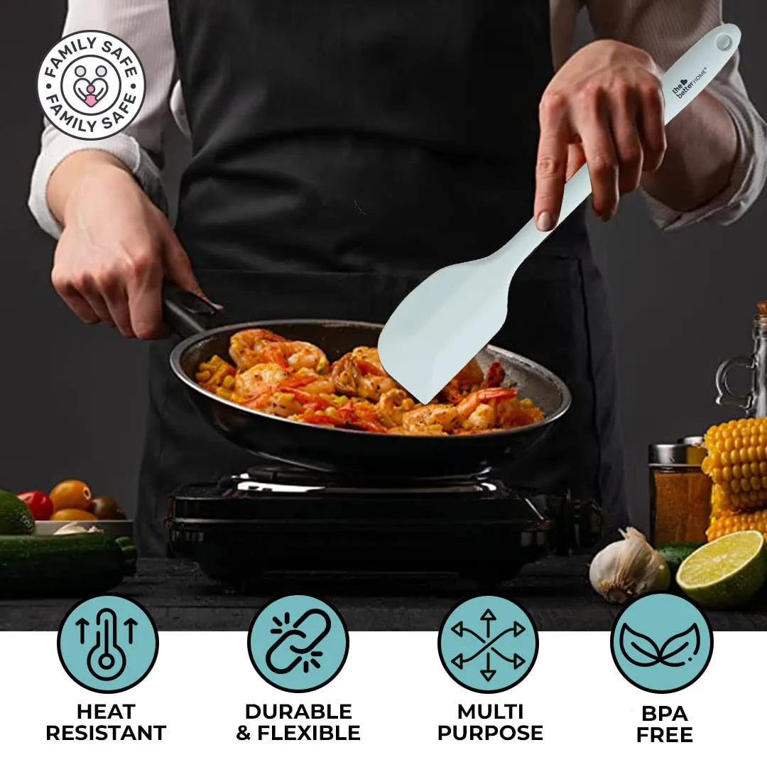 The Better Home Silicon Spatula Set for Non Stick Pans | Heat Resistant, Durable, Flexible Cookware Set | BPA Free & Odourless Non Stick Utensil Set for Cooking | Light Green (with Kadai)