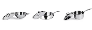 USHA SHRIRAM Triply Stainless Steel Kadai (2.2L), Sauce Pan (2.2L), Fry Pan (1.5L) with Lid | Triply Cookware with Stove & Induction Base | Heat Surround Cooking | Triply Stainless Steel Cookware Set