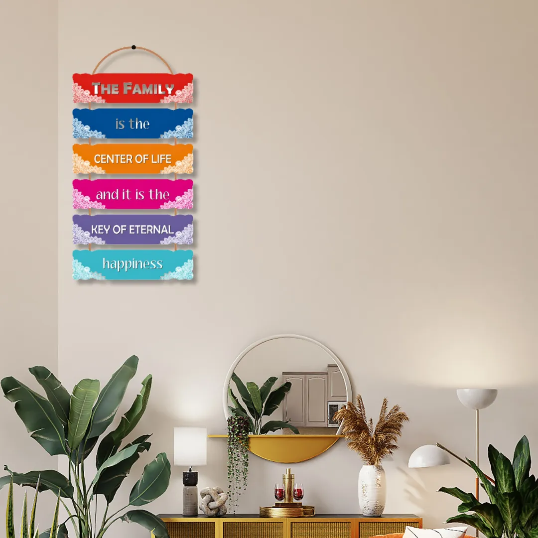Wall Hangings Happy Family Quotes | Wall Decor for Home Decoration for Livingroom, Gifting and Bedroom (12X24 Inch)Pine Wood Mdf