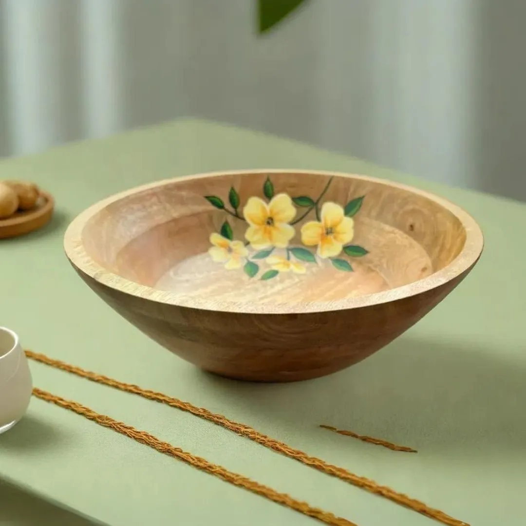 Wooden Multi Purpose Bowl, Modern Kitchenware Serving And Salad Bowl | Handprinted & Eco Friendly | Handcrafted With Sheesham Wood | Handmade In India