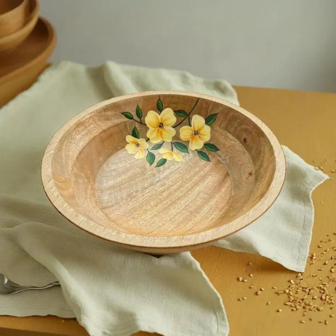 Wooden Multi Purpose Bowl, Modern Kitchenware Serving And Salad Bowl | Handprinted & Eco Friendly | Handcrafted With Sheesham Wood | Handmade In India