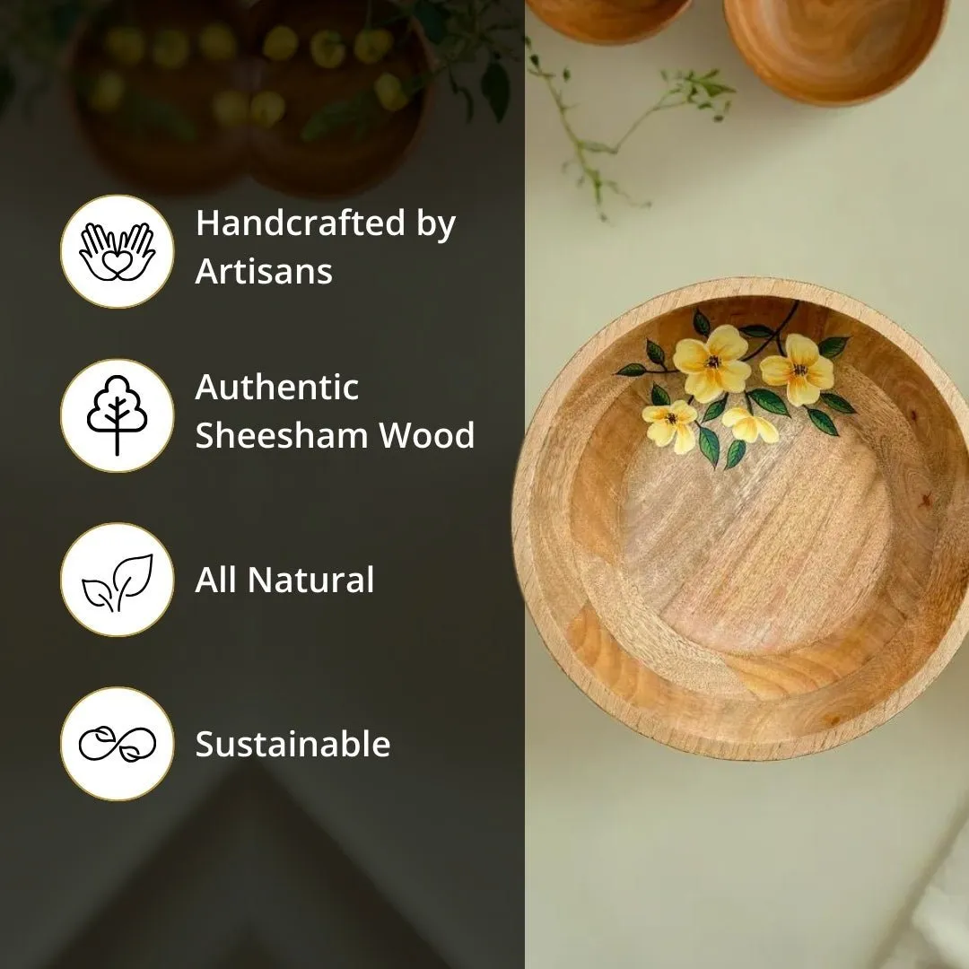 Wooden Multi Purpose Bowl, Modern Kitchenware Serving And Salad Bowl | Handprinted & Eco Friendly | Handcrafted With Sheesham Wood | Handmade In India