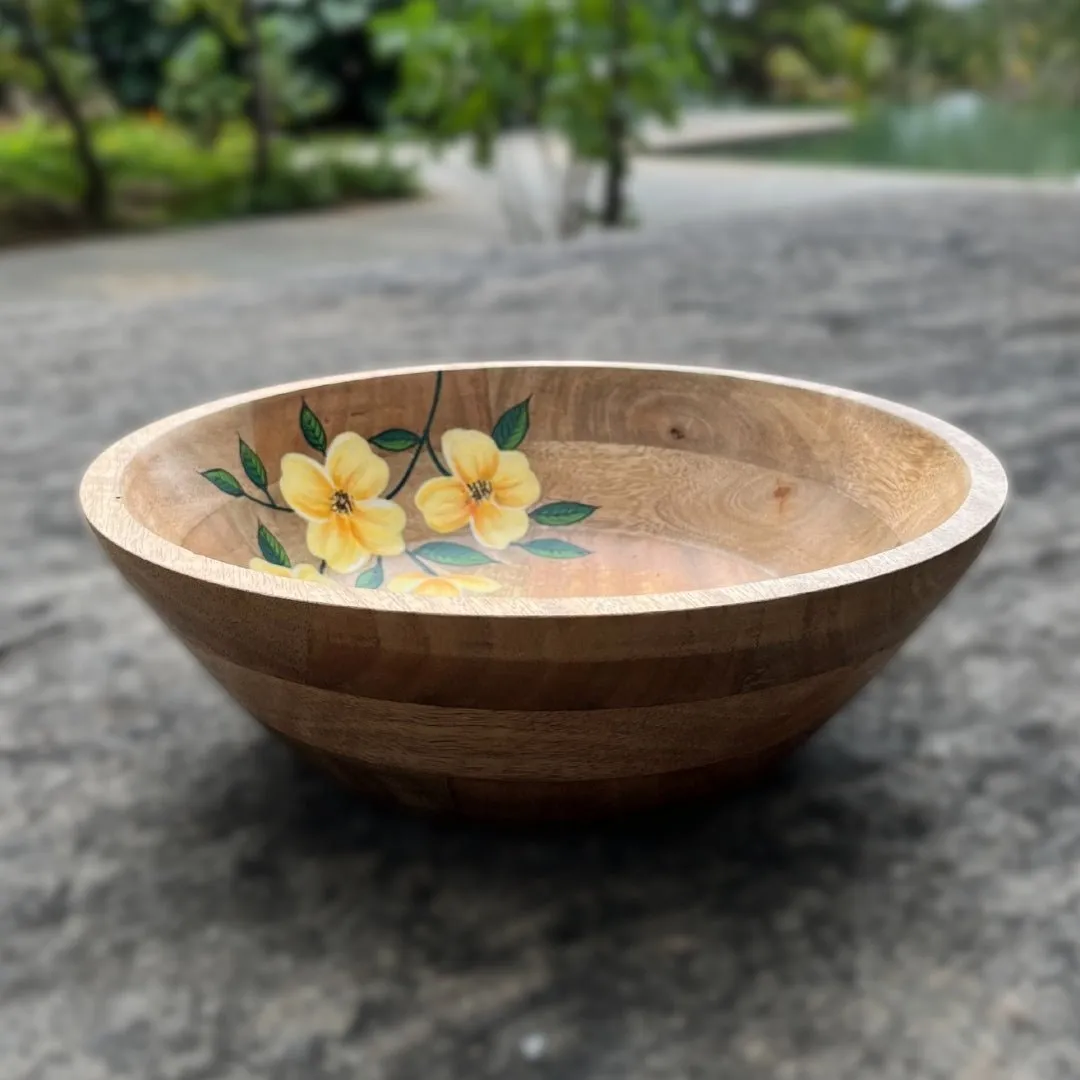 Wooden Multi Purpose Bowl, Modern Kitchenware Serving And Salad Bowl | Handprinted & Eco Friendly | Handcrafted With Sheesham Wood | Handmade In India